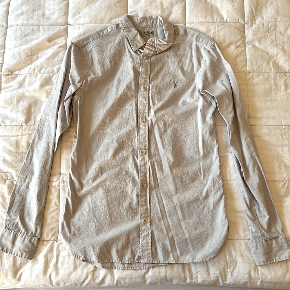 SOLD 🌙 All SAINTS Grey Long Sleeve Button Down Riviera Shirt Size XS - Picture 1 of 6